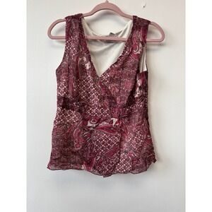 Vintage A.M.I. Tank Top Womens Medium Pink Paisley Sheer Layered Blouse Boho Y2K